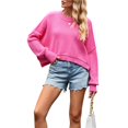 thumbnail image 1 of Women's Sweater Fall Crew Neck Batwing Sleeve Pullover Sweaters Rose Red L, 1 of 10