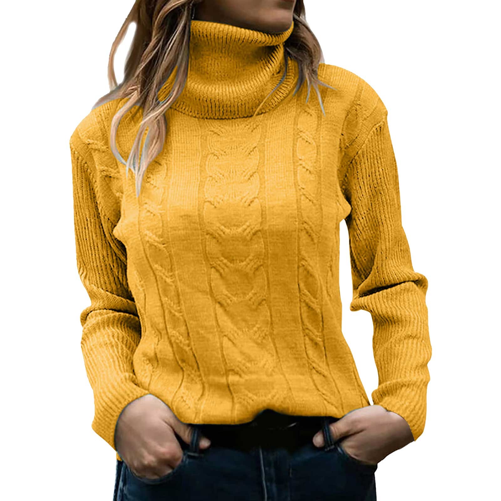 Women's Sweater Fashion Turtleneck Sweater Tops Loose Fit Solid Color ...