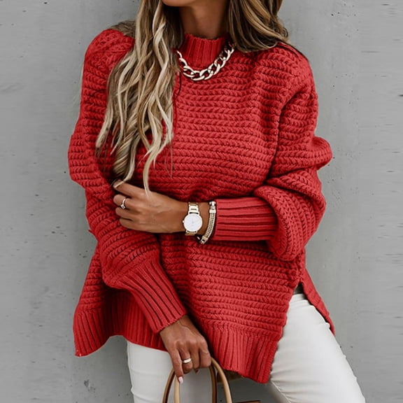 Women's Sweater Half High Neck Loose Solid Color Long Sleeve Thick Sweater Duster Sweaters for Women 3x Coats for Women plus plus Size Jackets for Women 4x-5x Women Long Sweaters Cardigan Light