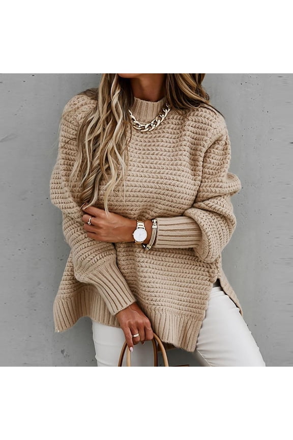 Women's Sweater Half High Neck Loose Solid Color Long Sleeve Thick Sweater Women Long Cardigan for Winter Womens Long Winter Coats Retro Cardigan Womens Knit Coat Womens Long Cardigan Womens Hoodie