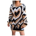 thumbnail image 1 of Women's Sweater Heart Color Block Long Sleeve Crew Neck Mid-Length Knitted Mini Dress Lightweight Sweaters, 1 of 1