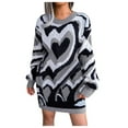 thumbnail image 1 of Women's Sweater Heart Color Block Long Sleeve Crew Neck Mid-Length Knitted Mini Dress Winter Sweaters, 1 of 1