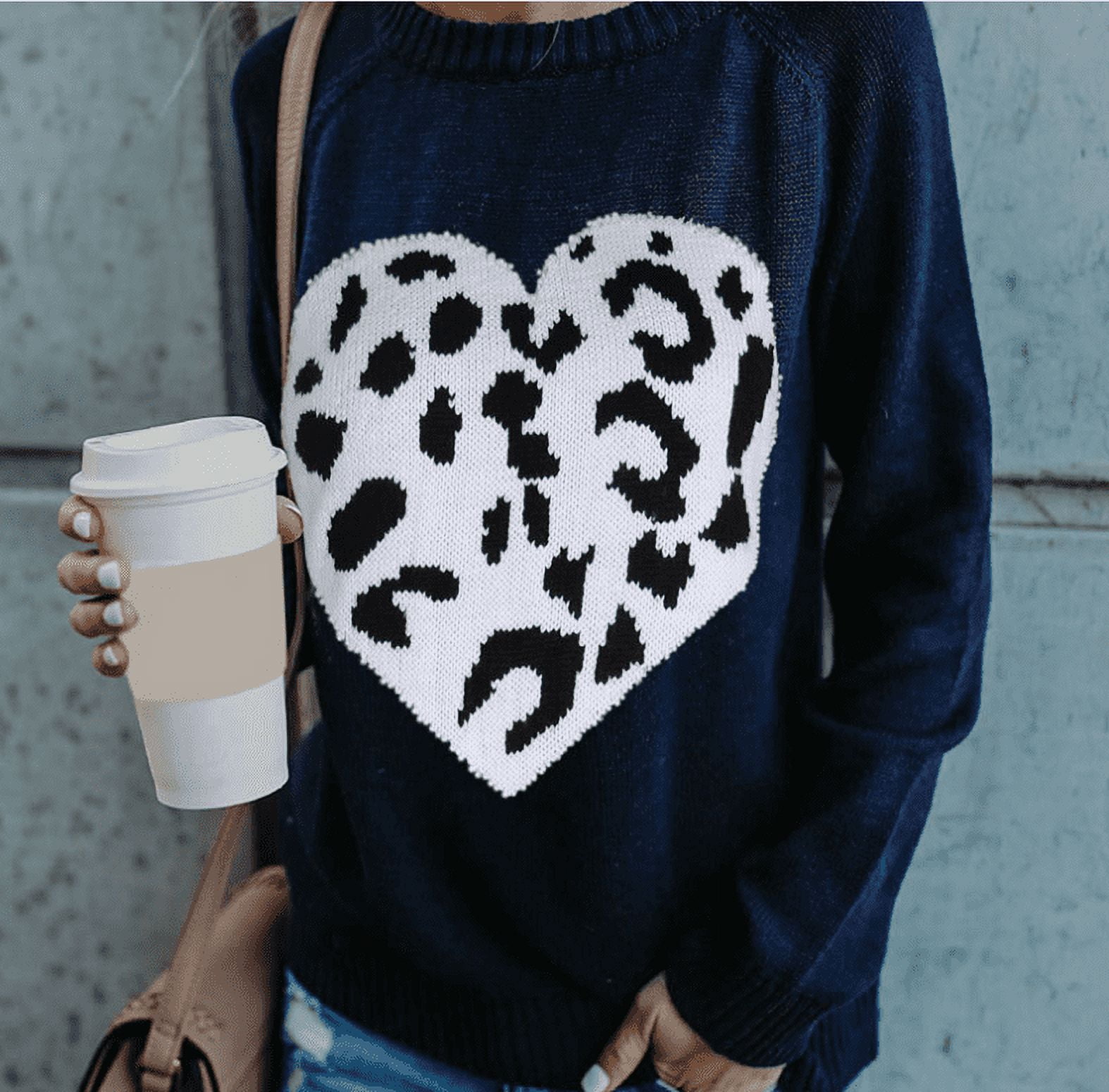 Women's Sweater Heart-shaped Long-sleeved Knitted Pullover Sweater ...
