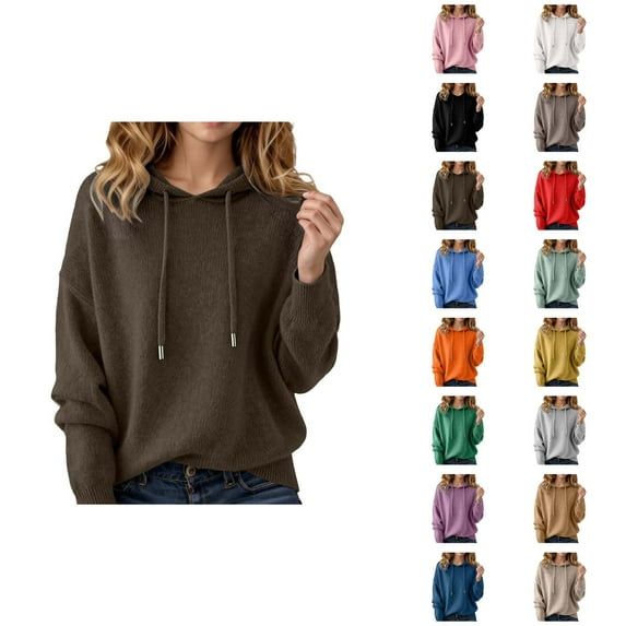 Women's Sweater Hoodie 2025 Fall Winter Long Sleeve Casual Knit Solid Color Hooded Sweatshirt Pullover Top