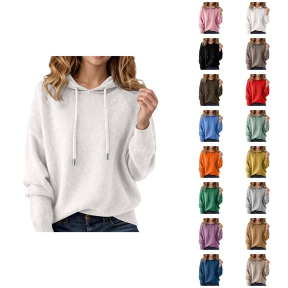 Women's Sweater Hoodie 2025 Fall Winter Long Sleeve Casual Knit Solid Color Hooded Sweatshirt Pullover Top