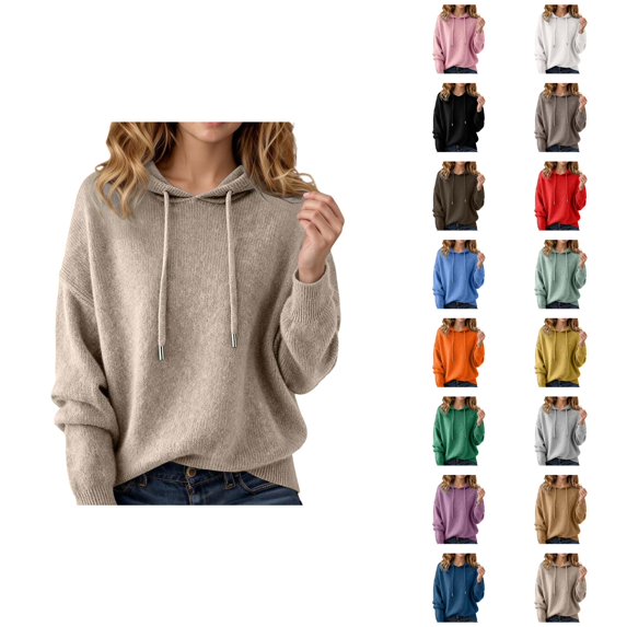 Women's Sweater Hoodie 2025 Fall Winter Long Sleeve Casual Knit Solid Color Hooded Sweatshirt Pullover Top