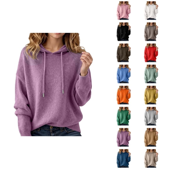 Women's Sweater Hoodie 2025 Fall Winter Long Sleeve Casual Knit Solid Color Hooded Sweatshirt Pullover Top