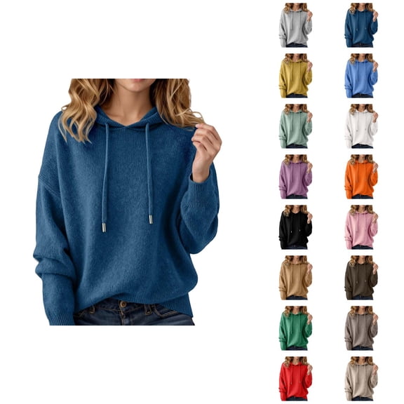 Women's Sweater Hoodie 2025 Fall Winter Long Sleeve Casual Plain Knit Hooded Sweatshirt Pullover Top