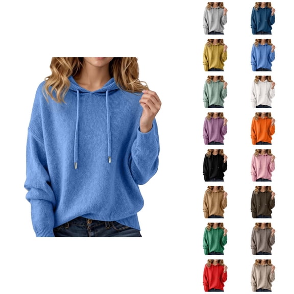 Women's Sweater Hoodie 2025 Fall Winter Long Sleeve Casual Plain Knit Hooded Sweatshirt Pullover Top