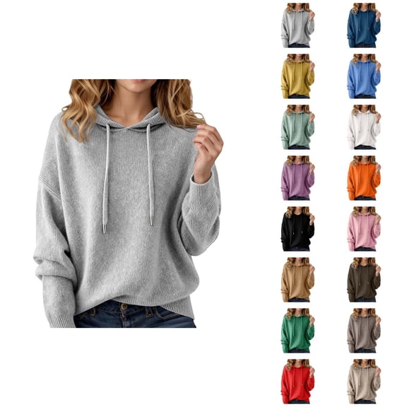 Women's Sweater Hoodie 2025 Fall Winter Long Sleeve Casual Plain Knit Hooded Sweatshirt Pullover Top