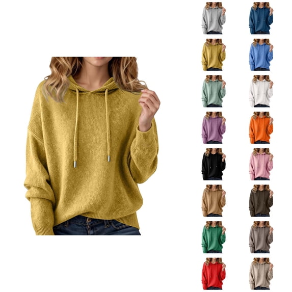 Women's Sweater Hoodie 2025 Fall Winter Long Sleeve Casual Plain Knit Hooded Sweatshirt Pullover Top