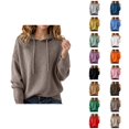 thumbnail image 1 of Women's Sweater Hoodie 2025 Fall Winter Long Sleeve Casual Plain Knit Hooded Sweatshirt Pullover Top, 1 of 4