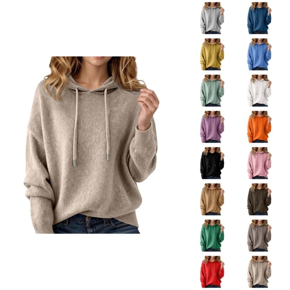 Women's Sweater Hoodie 2025 Fall Winter Long Sleeve Casual Plain Knit Hooded Sweatshirt Pullover Top