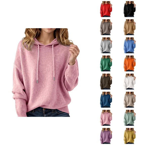 Women's Sweater Hoodie 2025 Fall Winter Long Sleeve Trendy Solid Color Knit Hooded Sweatshirt Pullover Top