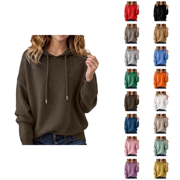 Women's Sweater Hoodie 2025 Fall Winter Long Sleeve Trendy Solid Color Knit Hooded Sweatshirt Pullover Top