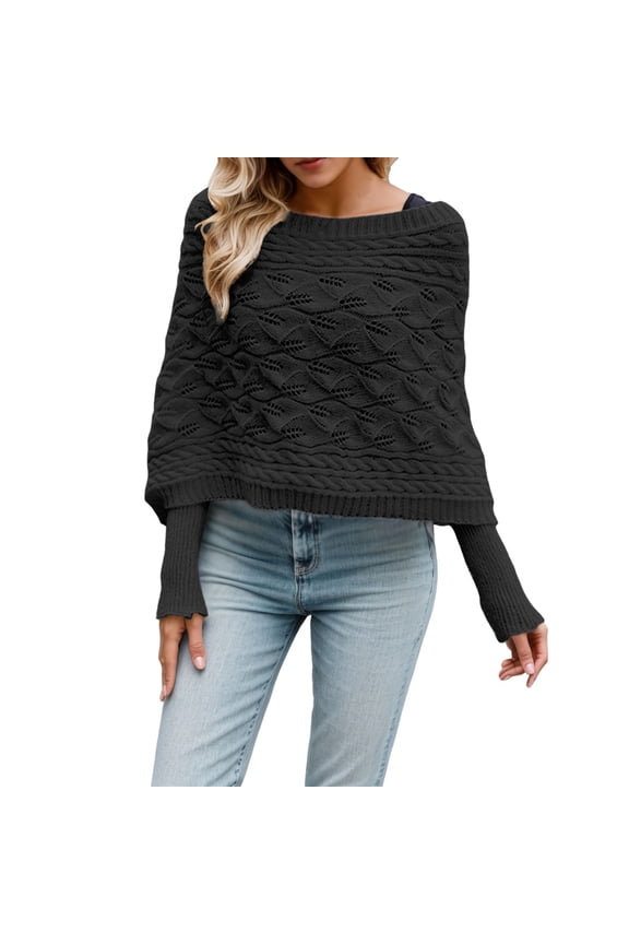 Women's Sweater Knitted Cable Wrap Shawl with Sleeves Solid Elegant Multifunctional Knitted Scarf Fall Clothes Outfits