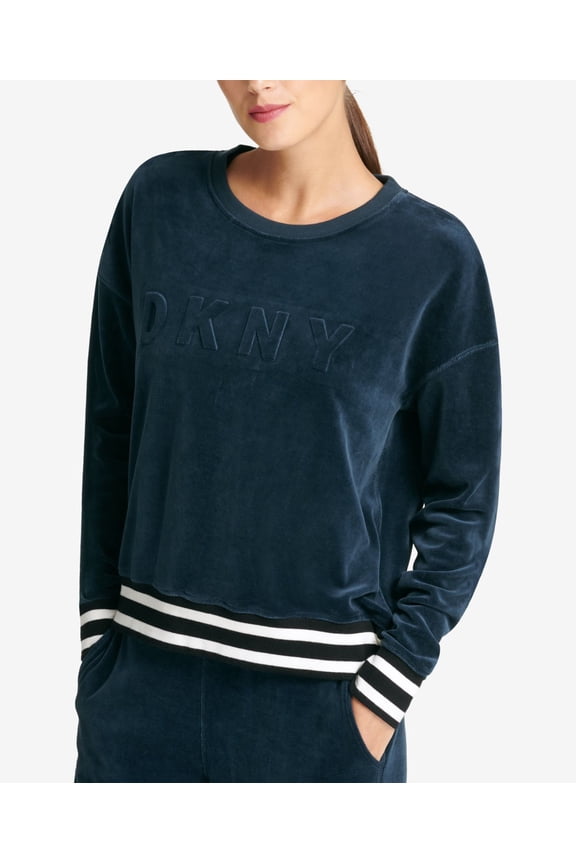 Women's Sweater Large Velour Embossed-Logo Pullover L