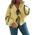 thumbnail image 1 of Women's Sweater Leopard Print Lace Up Cardigan Long Sleeve V Neck Knitted Pullover Tops, 1 of 2