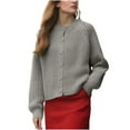 thumbnail image 1 of Women's Sweater Long Sleeve Crewneck Button Down Solid Chunky Knit Cardigan Outwear Gray L, 1 of 9
