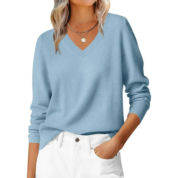 Women's Sweater Long Sleeve Pullover Sweater Soft Lightweight Knit Tops 2025 Sky Blue L