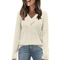 thumbnail image 1 of Women's Sweater Long Sleeve Shirt V Neck Button Top Autumn Fashion Winter Clothing, 1 of 9