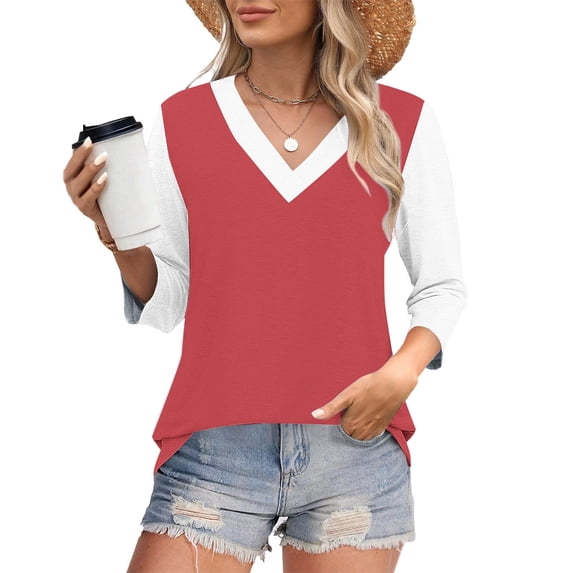 Women's Sweater Loose Lapel Knitted Plus Size 3/4 Length Sleeve Fall Fashion Trendy Casual Peplum Going Out Tops Striped Contrasting Pullover Sweater Autumn and Winter Sweater
