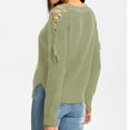 thumbnail image 1 of Women's Sweater Off Shoulder Lace Up Long Sleeve V Neck Pullover Tops Mint Green M, 1 of 6
