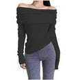 thumbnail image 1 of Women's Sweater Off Shoulder Long Sleeve Ribbed Knit Cute Y2K Going Out Trendy Clothes 2025, 1 of 1