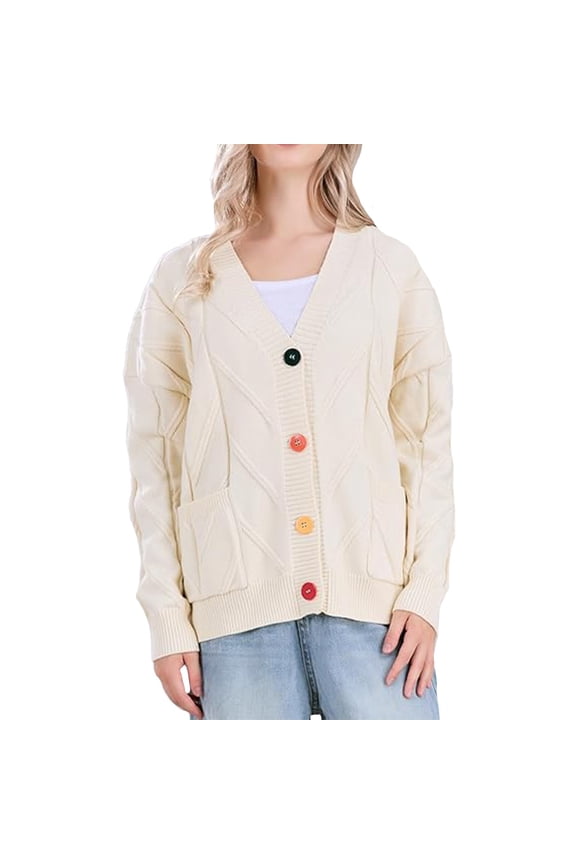 Women's Sweater Oversize Candy Color Button Cardigan Solid Long Sleeve V Neck Knitted Loose Fit With Pocket Trendy Clothes 2025