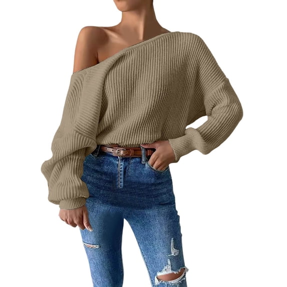 Women's Sweater Oversize Knitted Long Sleeve Off Shoulder Ribbed Knit Backless Trendy Outfits