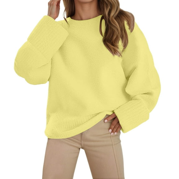 Women's Sweater Oversize Loose Casual Knitted Long Sleeve Crew Neck 2025 Fall Outfits