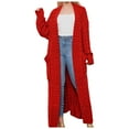 thumbnail image 1 of Women's Sweater Oversize Solid Cable Knitted Long Cardigan Elegant Open Front Knitted With Pocket Fall Winter Clothes, 1 of 5