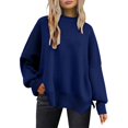 thumbnail image 1 of Women's Sweater Oversize Solid Long Sleeve Crew Neck Side Slit Ribbed Knitted Fall Winter Clothes, 1 of 1