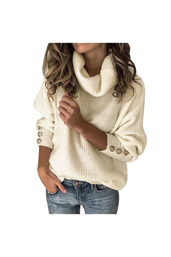 Women's Sweater Oversized Turtleneck Button Long Sleeve Ribbed Knit Fall Winter Clothes