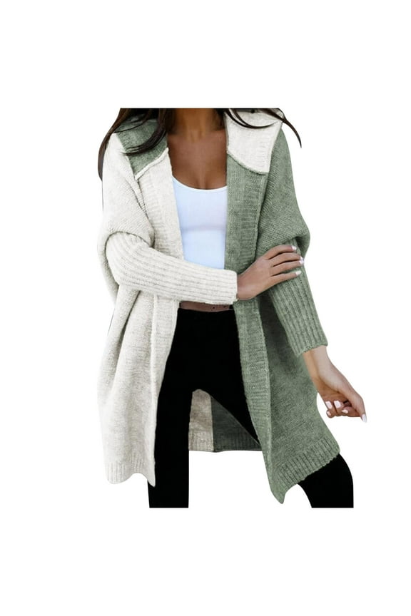 Women's Sweater Patchwork Long Sleeve Hooded Cardigan Oversize Casual Knitted Fall Clothes Outfits