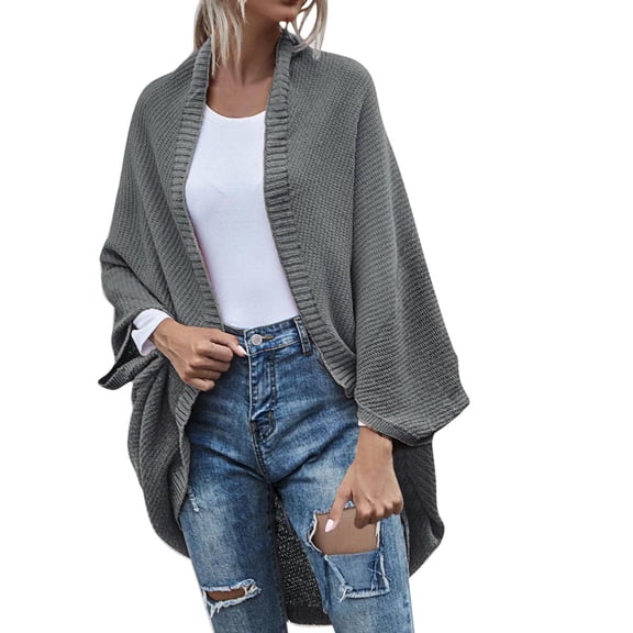 Women's Sweater Patchwork Open Front Cardigan Irregular Hem Shawl Knitted Fall Winter Clothes