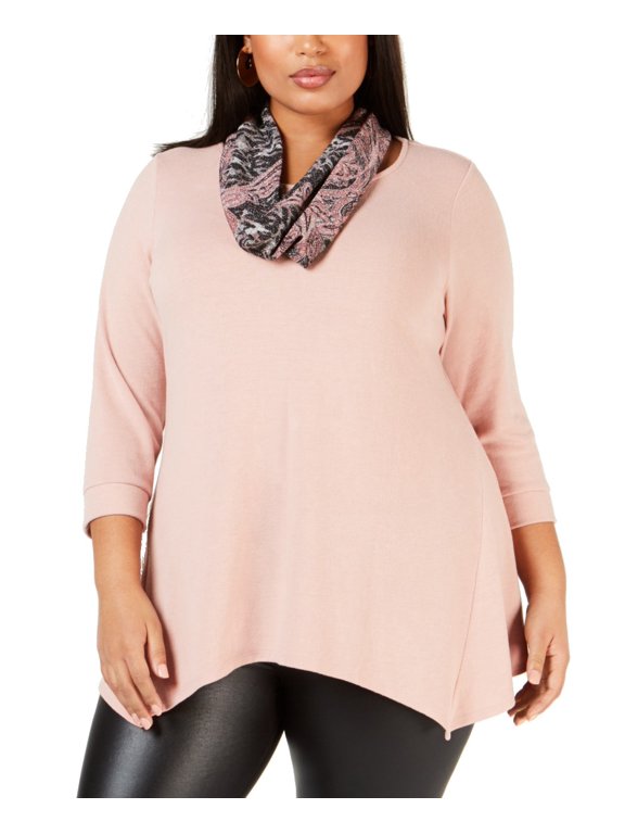 Plus Size Handkerchief Hem Top Printed Scarf Mauve 1X