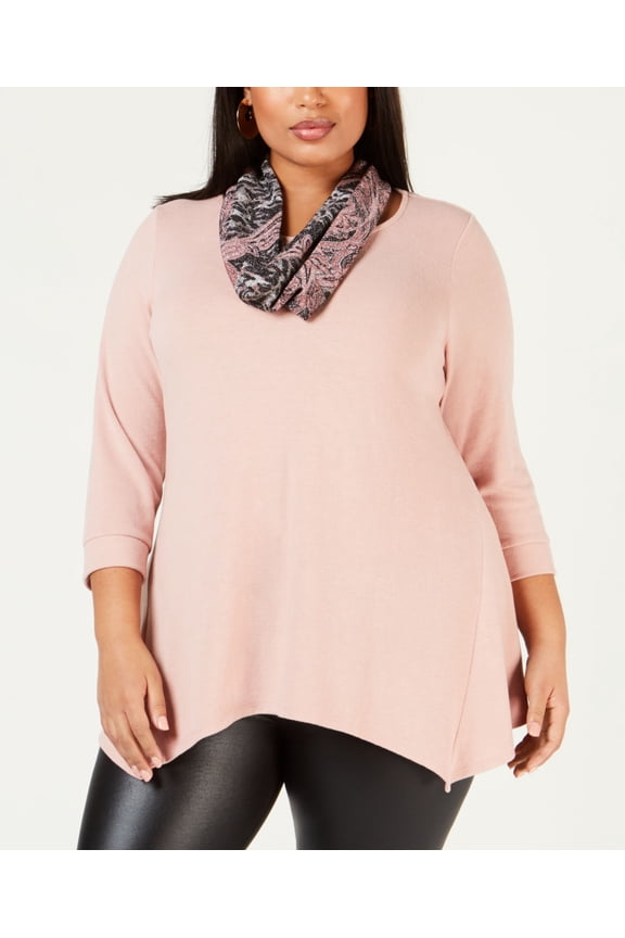 Plus Size Handkerchief Hem Top Printed Scarf Mauve 3X