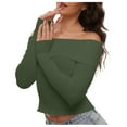 thumbnail image 1 of Women's Sweater Ribbed Knitted Shirts Solid Long Sleeve Off Shoulder Slim Fit Cropped Fall Clothes Outfits, 1 of 2