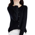 thumbnail image 1 of Women's Sweater Round Neck Long Sleeve Button Front Cardigan Open Front Knit Lightweight Top Jacket for Casual Outfits, 1 of 5