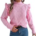 thumbnail image 1 of Women's Sweater Ruffle Long Sleeve Ribbed Hem Knitted Turtleneck Slim Fall Clothes Outfits, 1 of 1