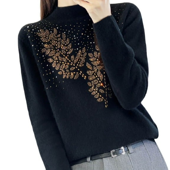 Women's Sweater Sequins Wool Knit Long Sleeve Turtleneck Knitted Bottoming Shirt Fall Knitwear