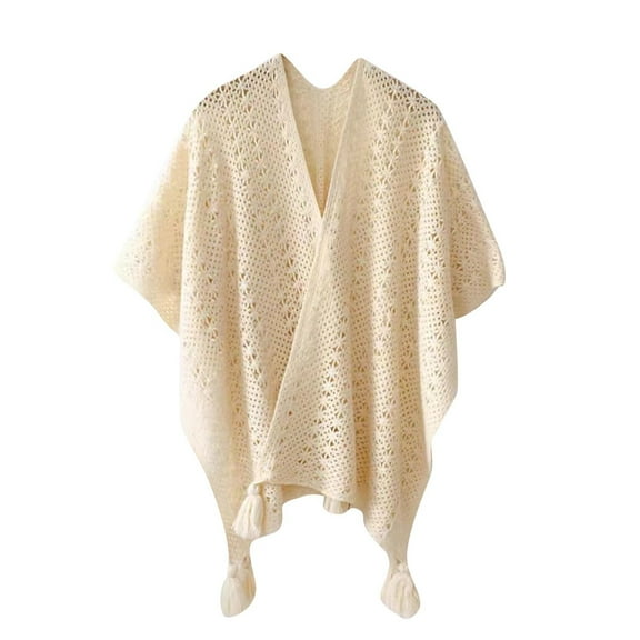 Women's Sweater Shawls Fashion Casual Knitted Tassel Shawl with Sleeves and Scarf Elegant Sweaters Shawl Tops