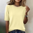 thumbnail image 1 of Women's Sweater Shirts Short Sleeve Dressy Casual Ribbed Crew Neck Lightweight Shirts Soft Tops Yellow M, 1 of 6