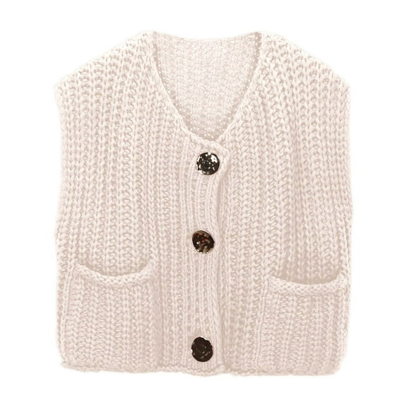Women's Sweater Sleeveless V Neck Cable Knitted Solid Button Down Vest Cozy Sweaters