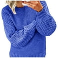 thumbnail image 1 of Women's Sweater Solid Cable Ribbed Knitted Long Sleeve Crew Neck Casual Cozy Sweaters, 1 of 1