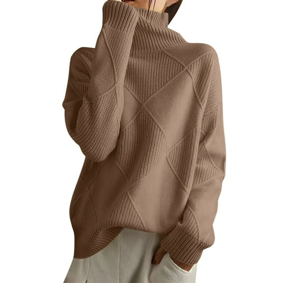 Women's Sweater Solid Color Elegant Patchwork Long Sleeve Turtleneck Warm Knitted Warm Sweaters