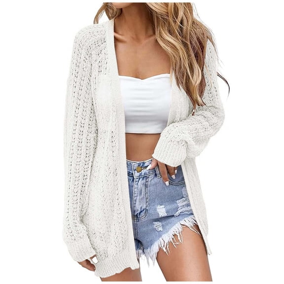 Women's Sweater Solid Hollow Out Knitted Cover-Ups Loose Fit Cardigan Jumper Top