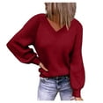 thumbnail image 1 of Women's Sweater Solid Long Sleeve V Neck Ribbed Knitted Loose Fit Casual Cozy Sweaters, 1 of 5