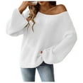 thumbnail image 1 of Women's Sweater Solid Off Shoulder Long Sleeve Shirts Casual Loose Fit Knitted Lightweight Sweaters, 1 of 2